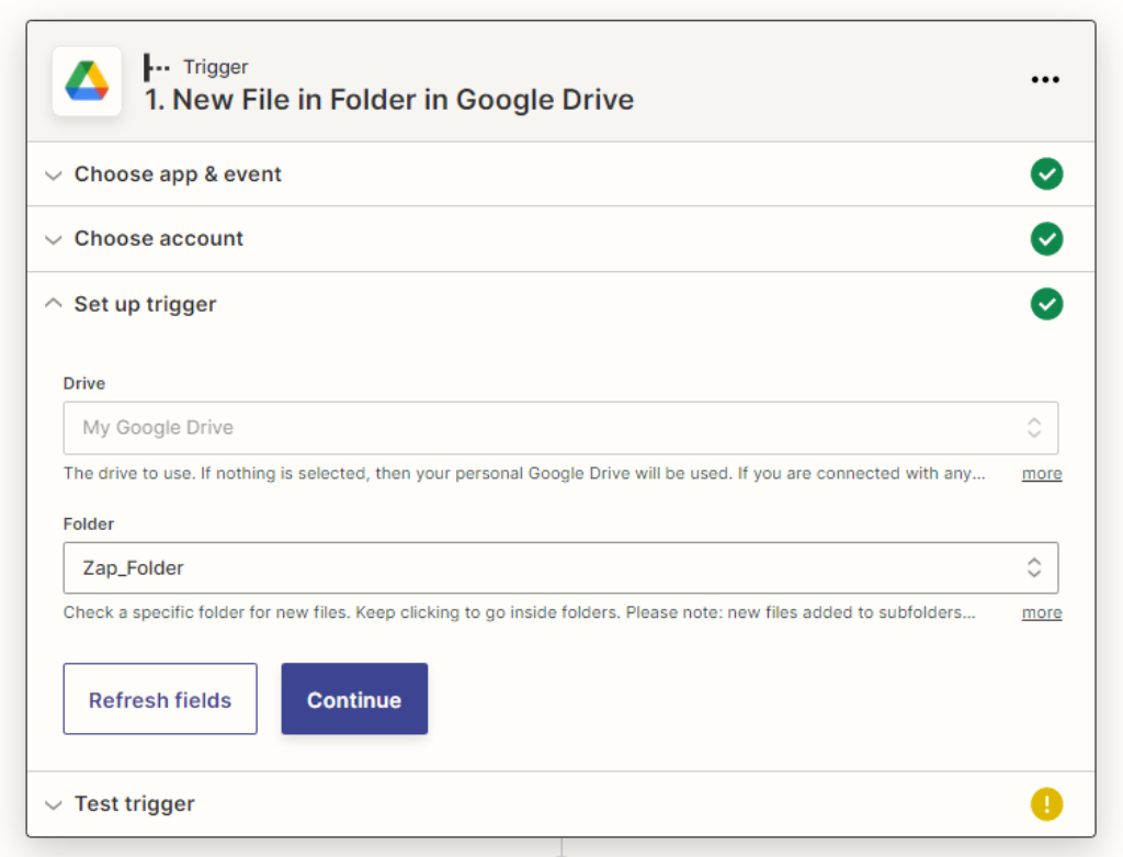 Add Google Drive trigger for Zap