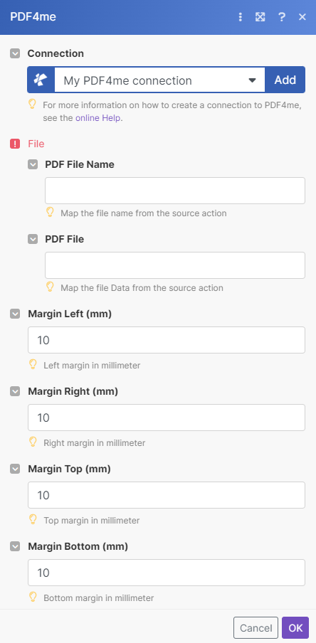 Add Marging to PDF module in Make