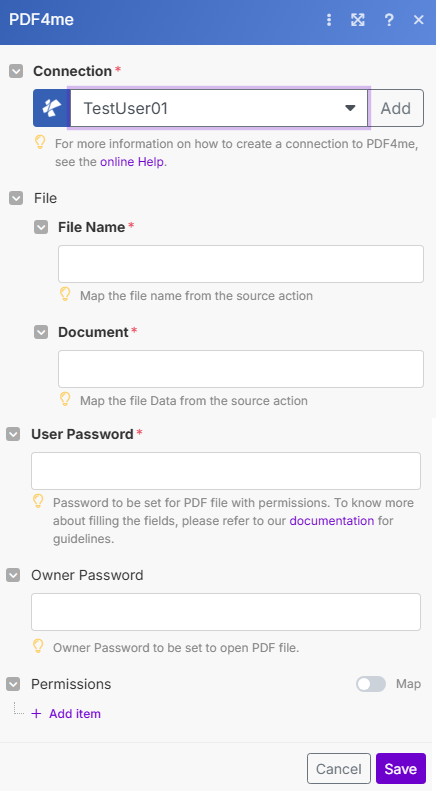 Add Password To PDF module in Make