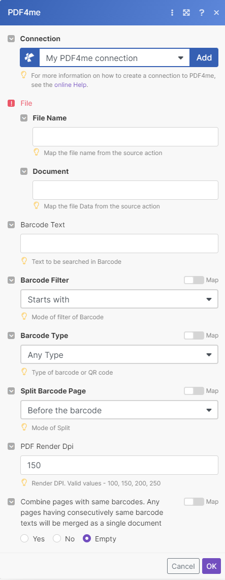 Split by Barcode module in Make