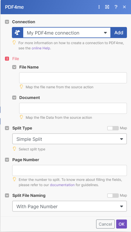 Split PDF module in Make