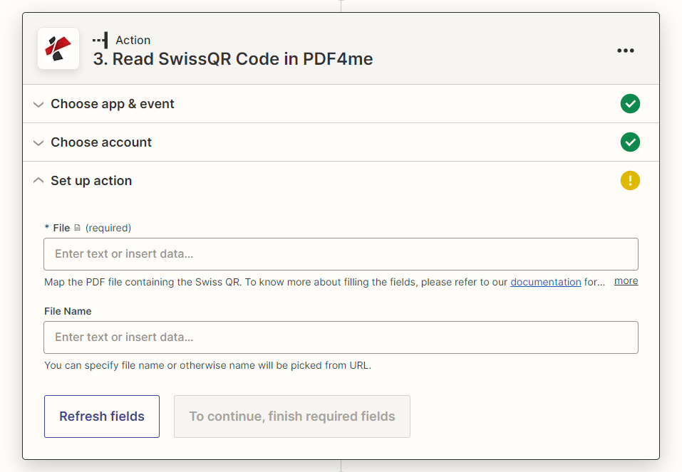 Read swiss QR action in Zapier
